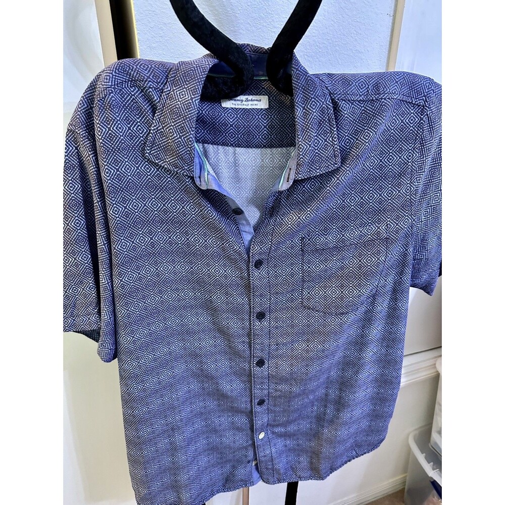 Tommy Bahama The Coconut Point Short Sleeve Shirt Men's XLT Blue Geometric Modal